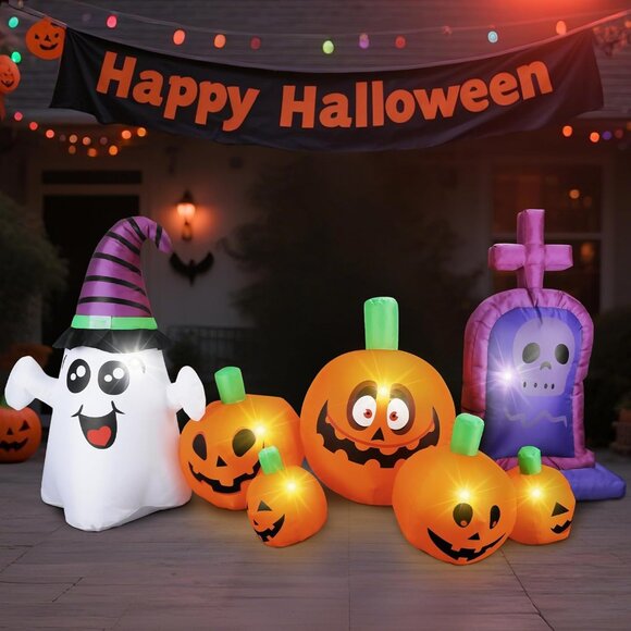 🆕4FT Christmas Inflatable Pumpkin Tombstone Window Wall Roof Outdoor Decoration - Picture 10 of 12